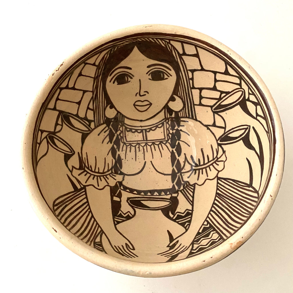 Serving Bowl- indigenous Woman with Clay Pot by Angelica Morales Gamez