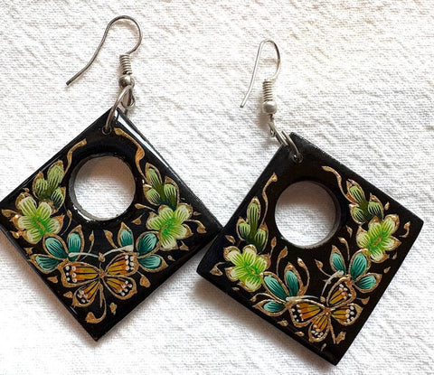 Hand painted "Laca" Earrings w/Monarch Butterfly