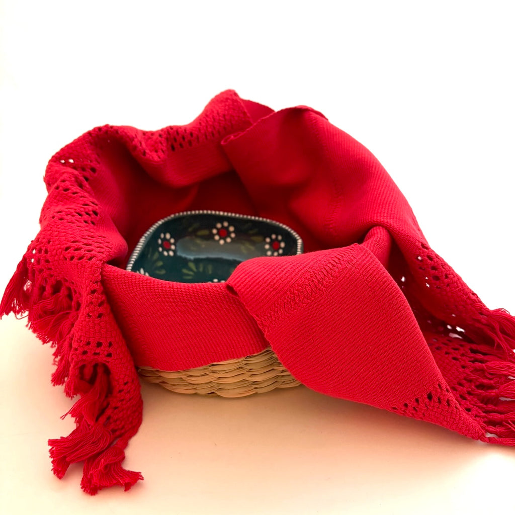 Handwoven Tortilla Basket w/Napkin and Salsa Bowl