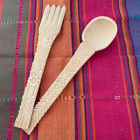 Carved Wood Salad Servers