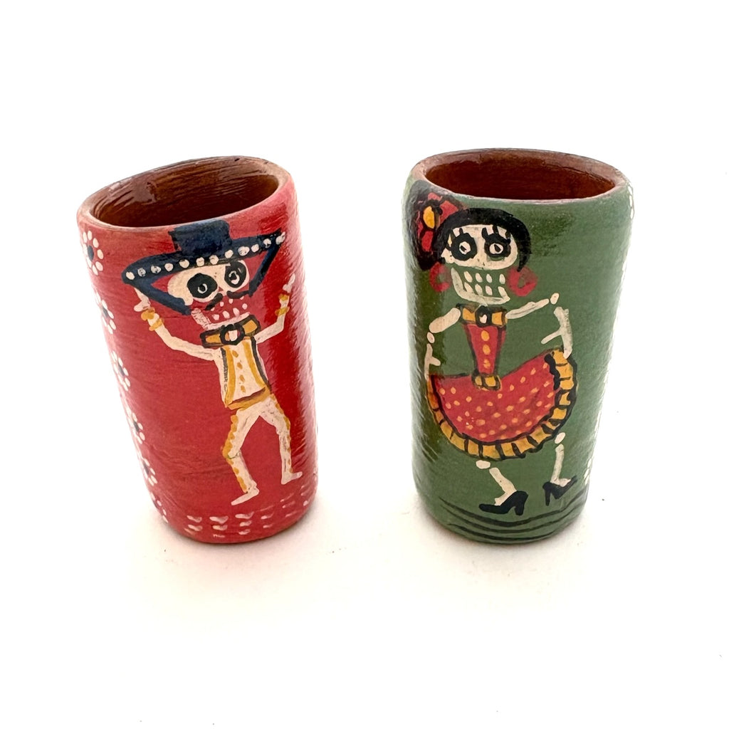 Set of 2 Clay Skeleton Mezcal Cups/Tequila Shot Glass