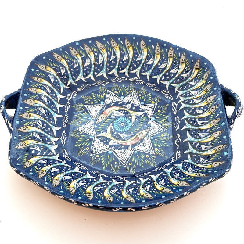 "Papalote" Platter with handles- Navy