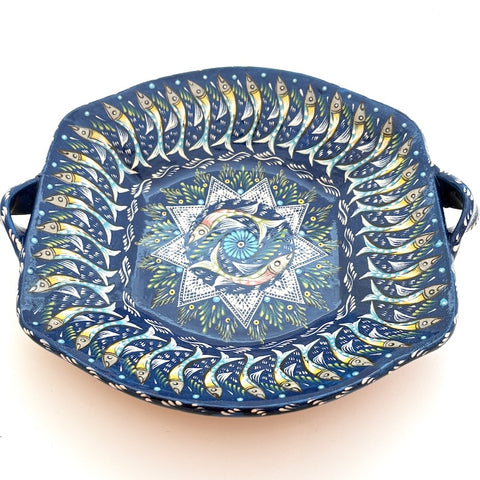 "Papalote" Platter with handles- Navy