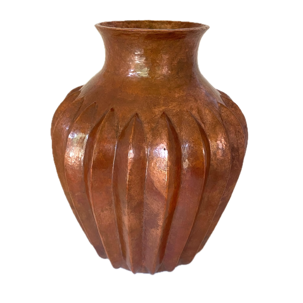Large Hammered Copper Vase w/Ribs