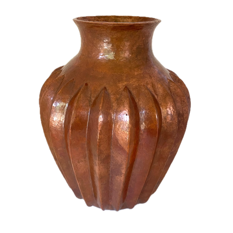 Large Hammered Copper Vase w/Ribs