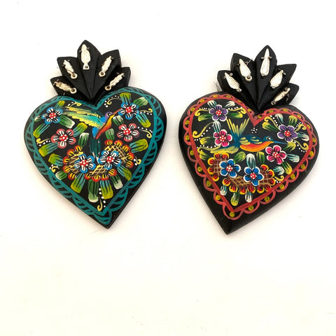 Painted Wood Heart w/Hummingbird