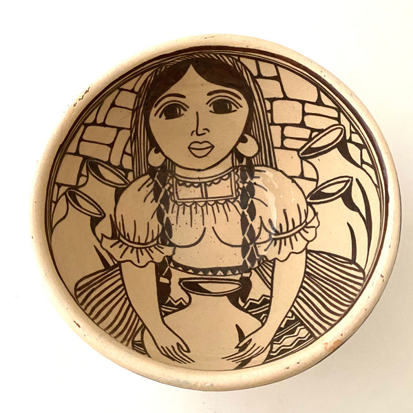 Serving Bowl- indigenous Woman with Clay Pot by Angelica Morales Gamez