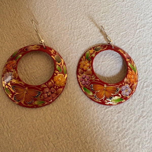 "Laca" Hoop Earrings w/Monarch Butterfly - Red