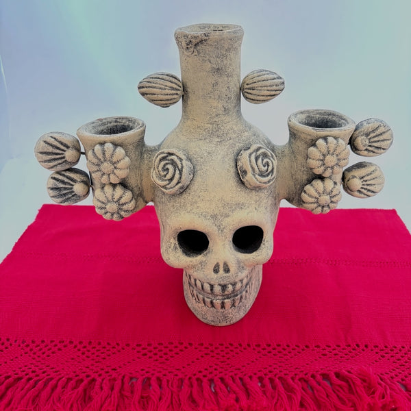 Clay Skull Candleholder