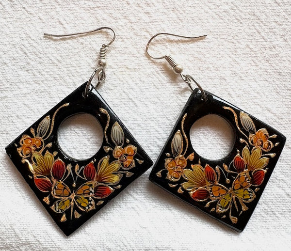 Hand painted "Laca" Earrings w/Monarch Butterfly