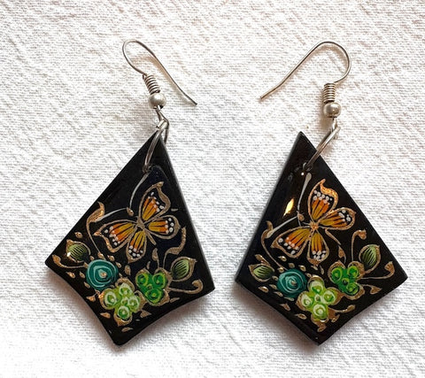 Hand painted "Laca" Earrings w/Monarch Butterfly