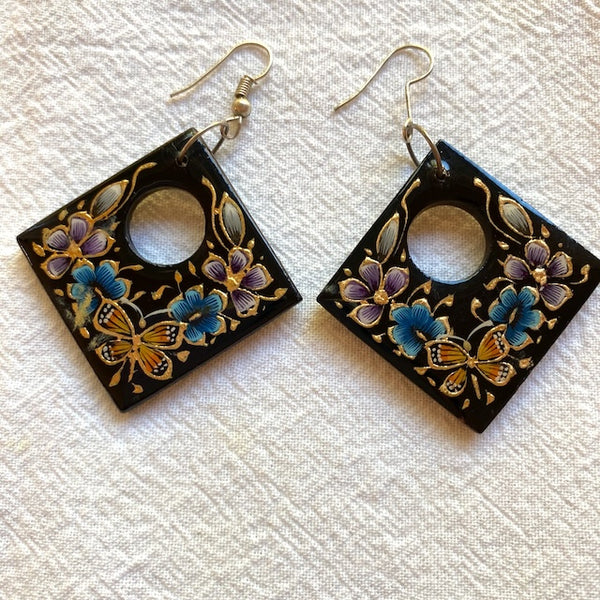 Hand painted "Laca" Earrings w/Monarch Butterfly