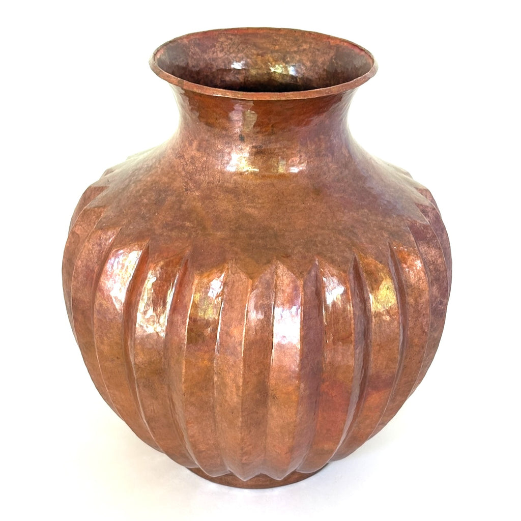 Large Hammered Copper Vase w/Ribs