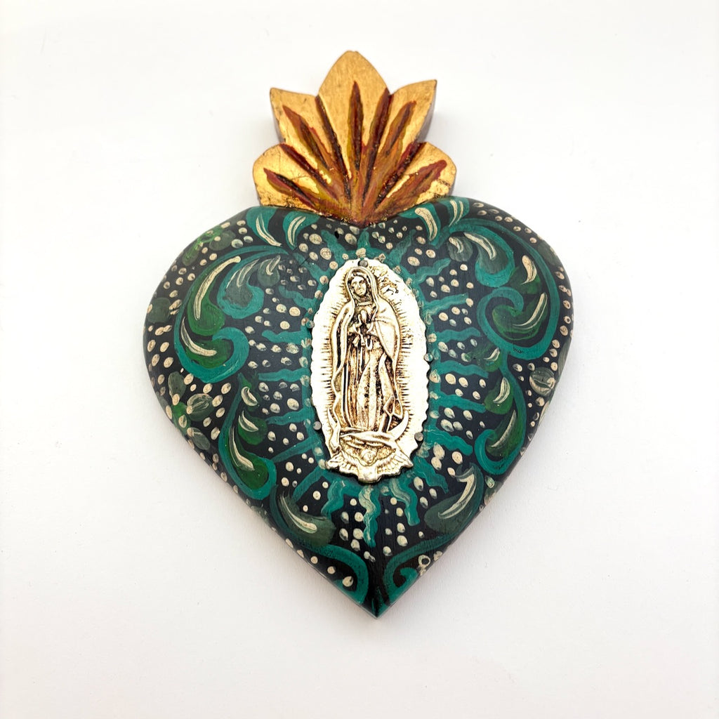 Painted  Heart with Virgin of Guadalupe Milagro