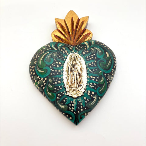 Painted  Heart with Virgin of Guadalupe Milagro