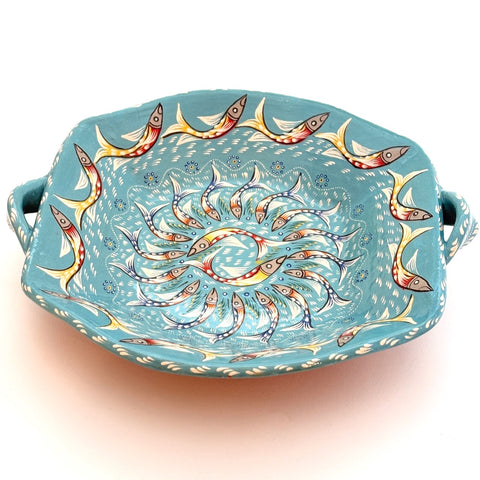 "Papalote" Platter with handles-Turquoise