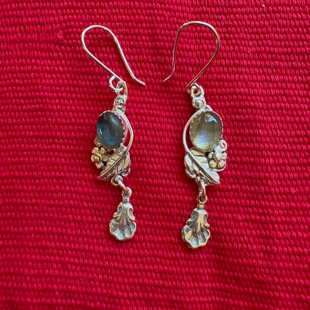 Silver earrings with Labradorite "Botanical"