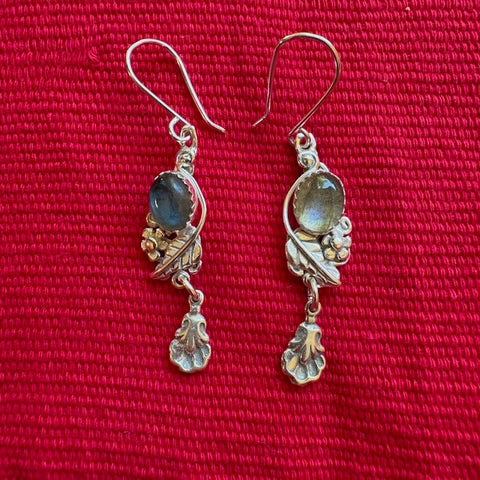 Silver earrings with Labradorite "Botanical"