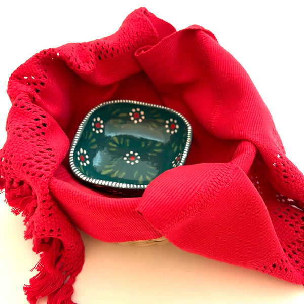 Handwoven Tortilla Basket w/Napkin and Salsa Bowl