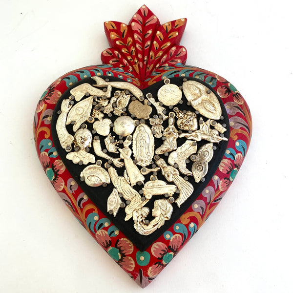 Large Painted Framed Heart w/Milagros