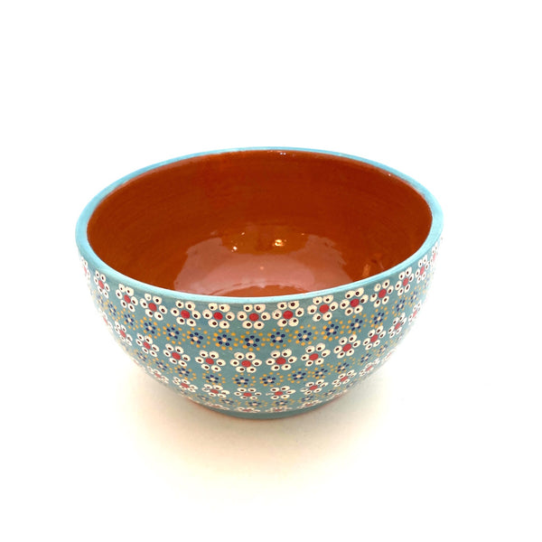 Handpainted Serving Bowl- Turquoise w/Flowers OUT OF STOCK