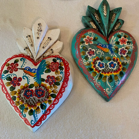 Painted Wood Heart w/Hummingbird