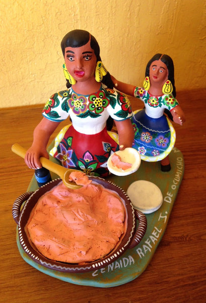 Ocumicho clay figurine "La Cocinera" by master artisan Zenaida Rafael Julian